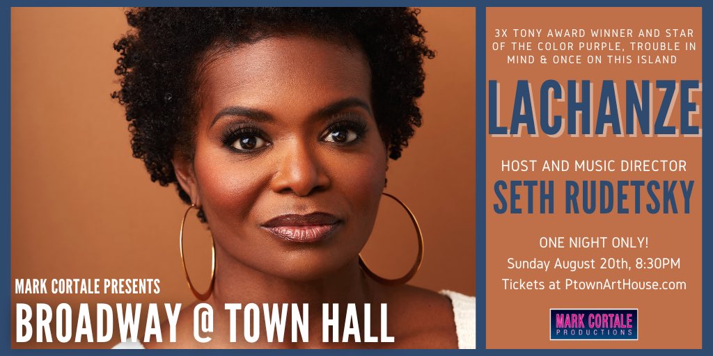 We’re 🎶Waiting for Life to Begin🎶 because THIS SUNDAY, 3X Tony Award-winning star and producer @laChanze is coming to The Town Hall with SiriusXM’s <a href="/SethRudetsky/">Seth Rudetsky he/him</a> ! Get your tickets now at PtownArtHouse.com and put your song requests in the comments!
<a href="/MarkCortale/">Mark Cortale</a>