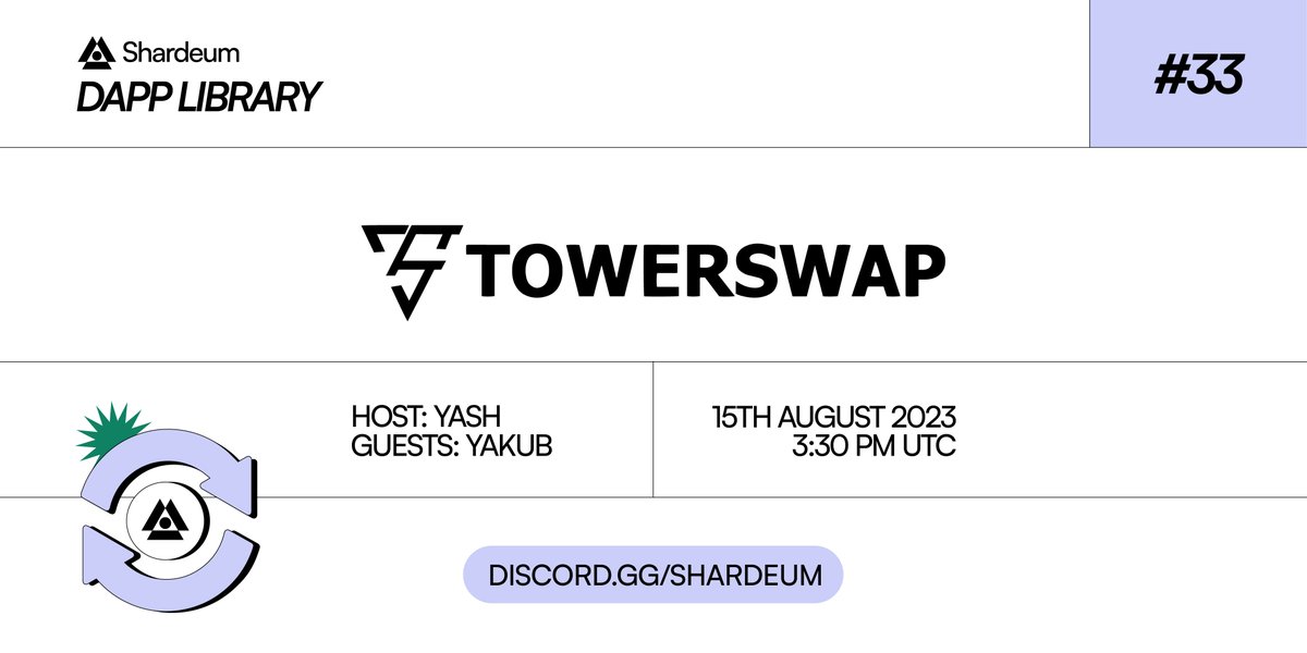 shardeum's tweet image. #DappLibrary #33: @Towerdefi

@yashjhade meets @YakubLekan to learn about TowerSwap's integration with Sphinx Dapp, its 2023 roadmap &amp;amp; a live demo of its features such as swapping &amp;amp; staking.

Tune in here 👉 discord.gg/shardeum