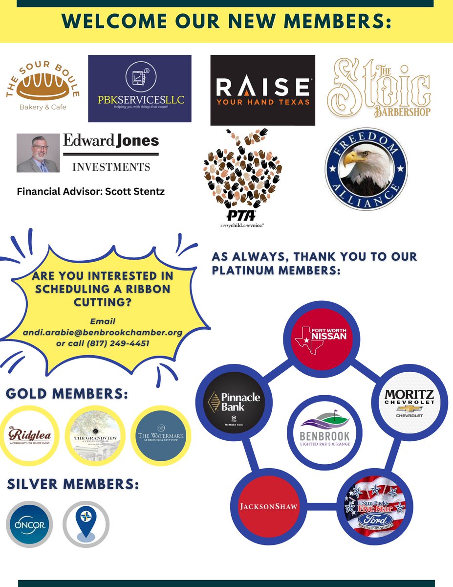 GoBenbrookBACC's tweet photo. Happy Monday BACC Members!
I hope this weekly check-in finds everyone well! Our August Membership Luncheon is this Thursday, so please register by 4 p.m. tomorrow here: https://t.co/rci2fVjnsk
Please see attached for this week's Chamber Connection, and have a great week! https://t.co/KQFcJA57P9