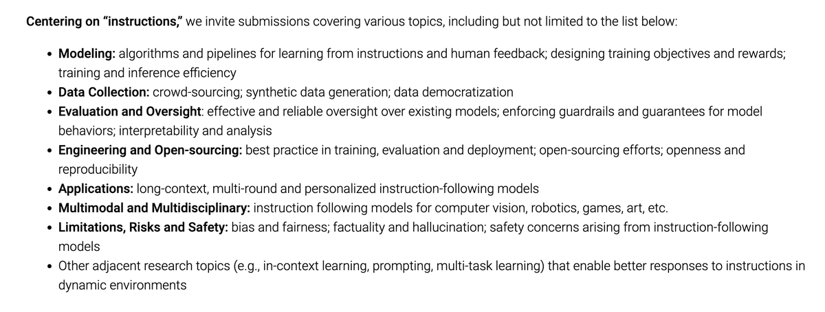 Excited to announce the Workshop on 👷🛠️🤖 Instruction Tuning  &amp; Instruction Following 👷🛠️🤖 (ITIF) at #NeurIPS2023!

📅 Join us on Dec 15 in New Orleans
🛠️ Submit by Oct 1
👷 See speaker lineup
🔗an-instructive-workshop.github.io

1/