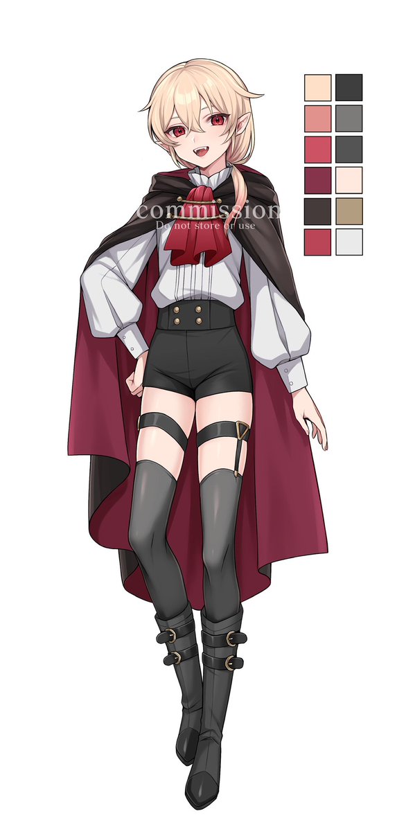 vampire solo blonde hair red eyes shorts thighhighs boots  illustration images