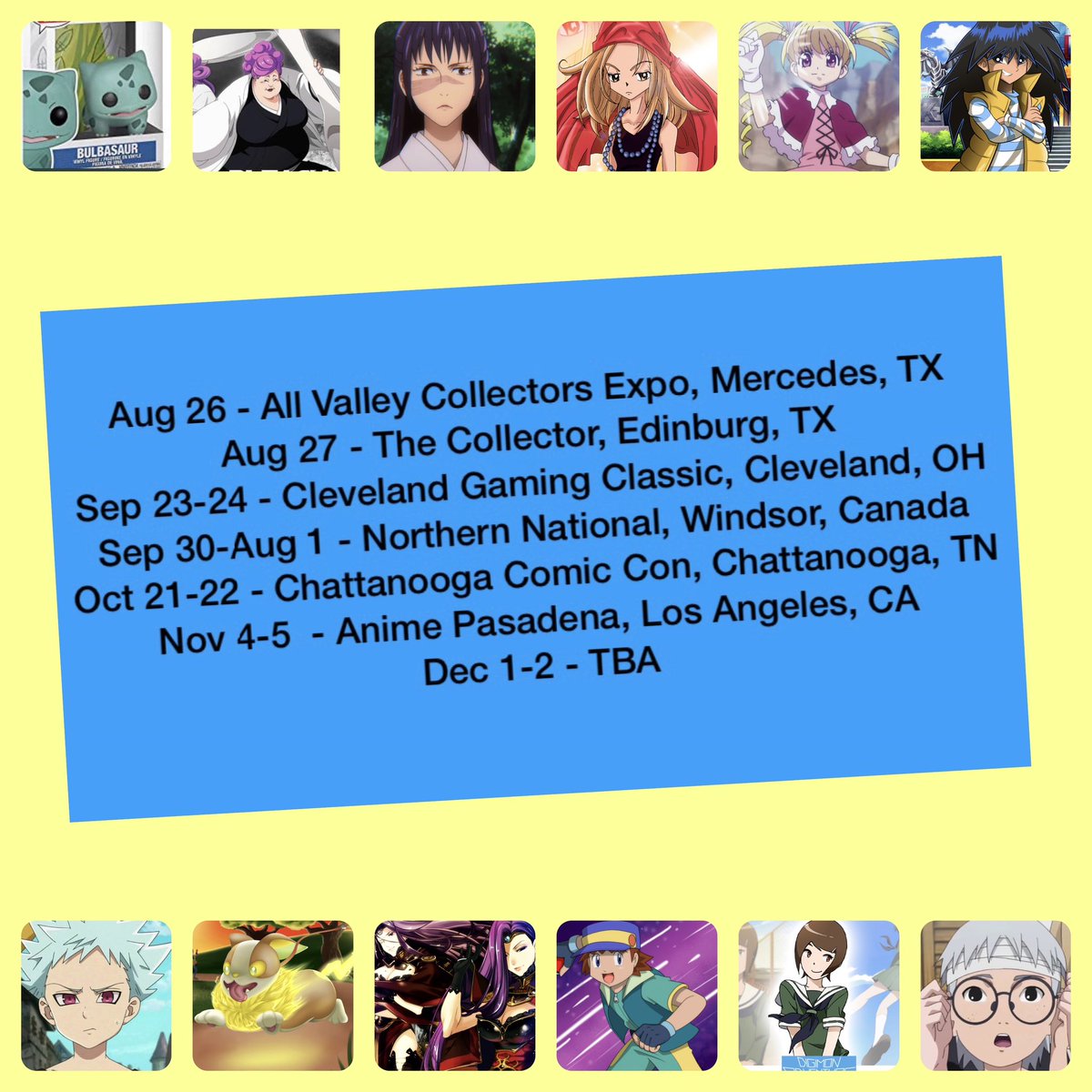 Upcoming Convention Dates!! If you want to meet me at a convention near you, please tag them below! If you are a convention, please send me a message and we’ll make it happen! #anime #pokemon #comiccon