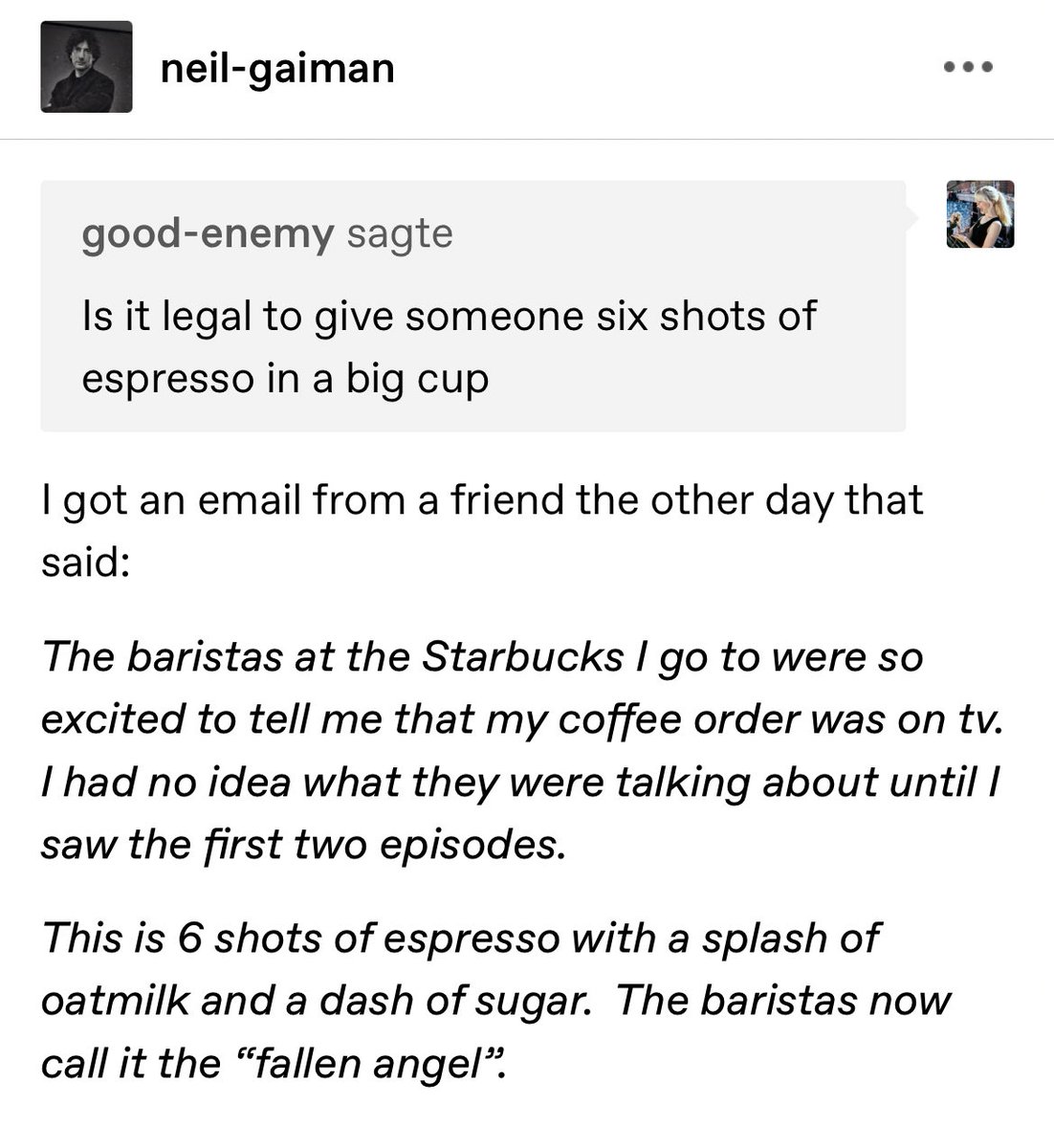 1941crowley's tweet photo. “the baristas call it the fallen angel” THAT IS SO CUTE https://t.co/qrrXLGfJ2X