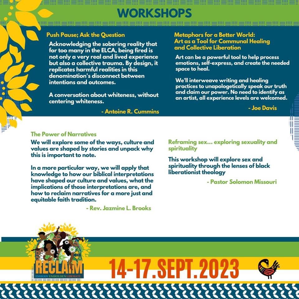 JoeDavisPoetry's tweet image. This is gonna be a powerful conference! 

Embody.
Embolden. 
Liberate. 
RECLAIM. 

Register now:
ow.ly/ECTp50NMNfY

Reclaim Sept.14-17, 2023, in Minneapolis, MN

#AfricanDescentMinistry #Embolden #Embody #Liberate #ELCA #BlackJoy #SelfCare #melaninmagic #blackisbeautiful