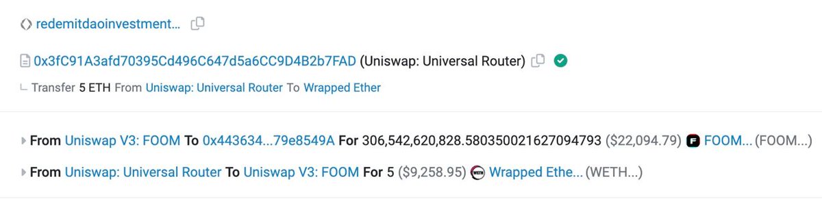 RedemitDAO's tweet photo. ⚪️ FOOM Investment Update ⚪️

@Redemit2023 invested 5E from our redemitdaoinvestments.eth address in FOOM yesterday

Investment: 5E (~$9,250)

Recieved: ~306B FOOM (Top 80 Holder)

Currently worth: ~11.9E (~$22,000)

Unrealized P&L: 6.9E ($12,785) 🍾

Trade Status: 🟢 Open

Another great trade by dev for our investment wallet! Let's see how far this one takes us 😁