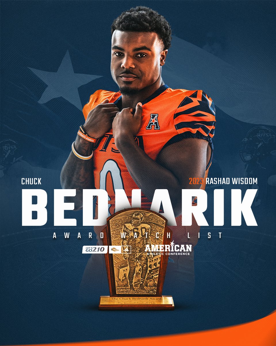 𝐁𝐄𝐃𝐍𝐀𝐑𝐈𝐊 𝐀𝐖𝐀𝐑𝐃 𝐖𝐀𝐓𝐂𝐇 𝐋𝐈𝐒𝐓 UTSA senior safety Rashad Wisdom has earned a spot on the Chuck Bednarik Award Watch List. 🔗 bit.ly/44esji9 #210TriangleOfToughness #LetsGo210 | #BirdsUp 🤙