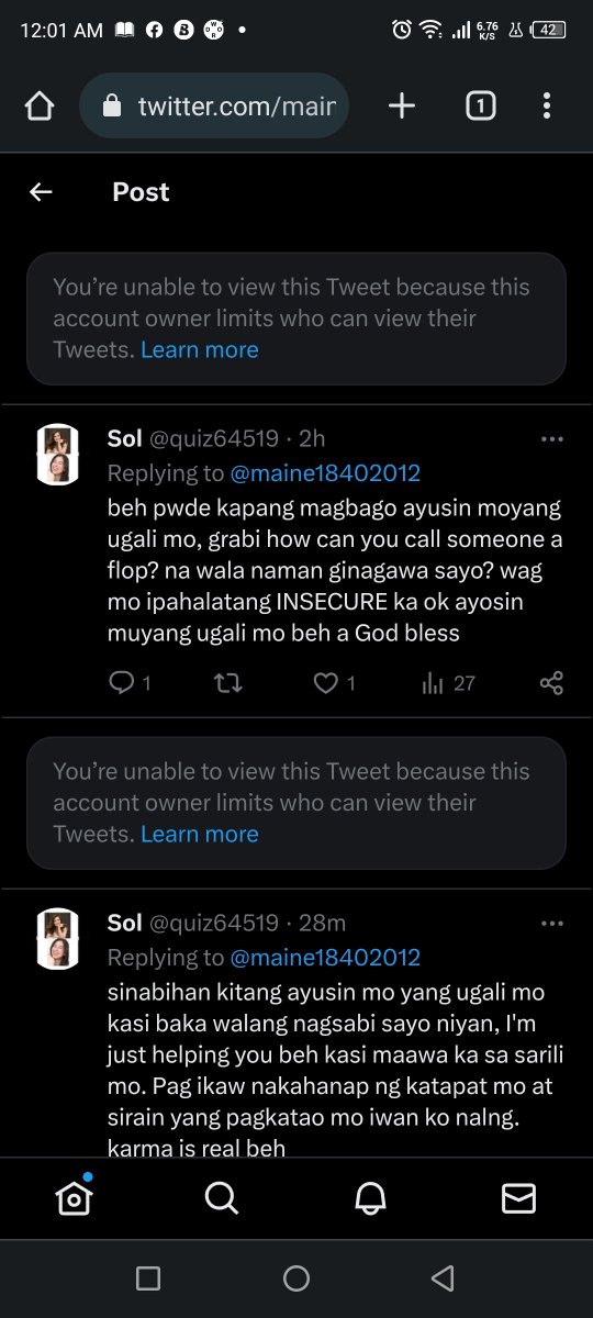 quiz64519's tweet photo. Yan kayo pag di niyo na kaya idedelete nyo na. Anyway I'm just educating you lang nmn. your sensitive pala tas ganyan ugali mo. You started it so I ended it. 
@KissesDelavin 
#KissesDelavin https://t.co/uuJyxD3sQG