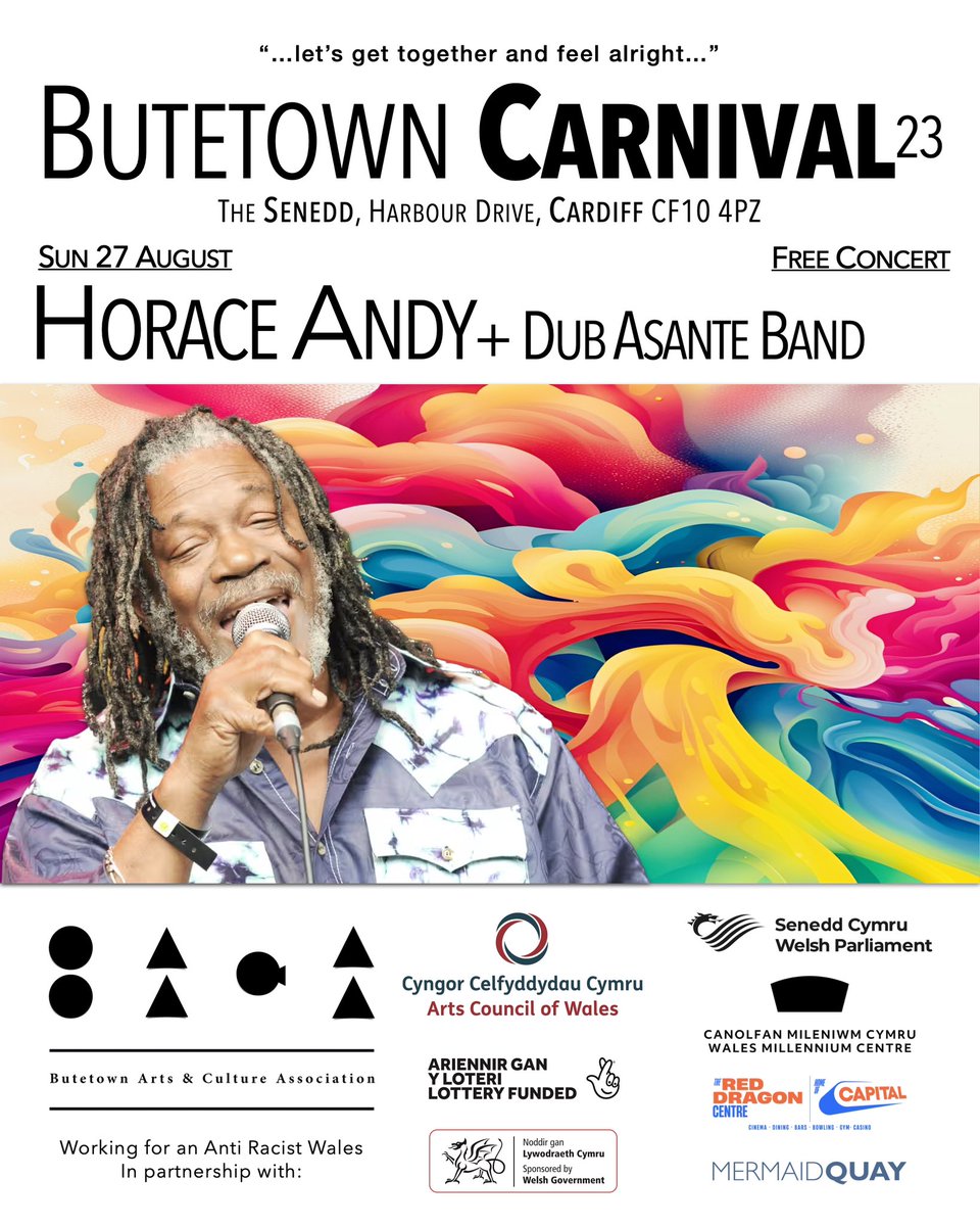 keithmurrell's tweet photo. A welcome return for one of our headline artists at this year’s Butetown Carnival 23 - The Carnival of Wales.

From Jamaica the legendary Horace Andy.

More to be announced shortly.

#AntiRacistWales #Butetown #Carnival @visitwales @VisitCardiff @CardiffBayLife https://t.co/vgBti25IoK