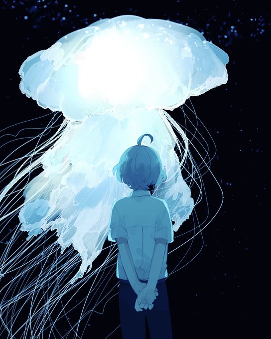 「blue theme jellyfish」 illustration images(Latest)