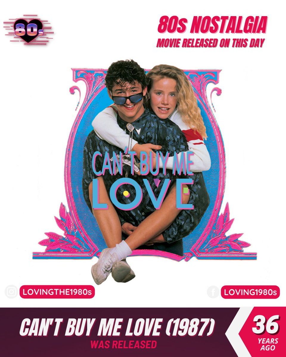 Which rom-com was released 36 years ago today? Can't Buy Me Love (1987)

📷 #Lovingthe80s #80sNostalgia #romcom #teenmovie #80smovie #CantBuyMeLove