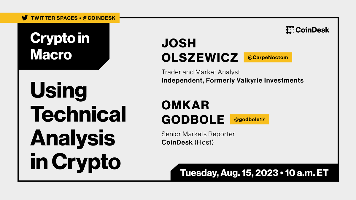 CoinDesk's tweet photo. What are technical charts saying about $BTC, $ETH and traditional markets? 

Tomorrow at 10 a.m. ET, join @CarpeNoctom and @godbole17 to discuss.

Set a reminder: https://t.co/z7r6qxeMDT https://t.co/Gj1y4WSsuk