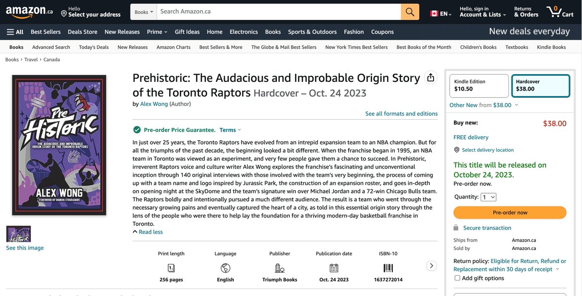 PreHistoric. A book covering the Raptors origin story has been written by author Alex Wong. Alex did a deep dive with me re: naming, branding along with many interesting stories behind the radical team identity.  
Book pre-orders here: tinyurl.com/3cxwd3kh 
<a href="/SportsDesignUSA/">Sports Design Agency</a>