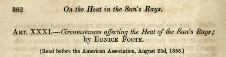 DanVimont's tweet photo. ... and coming up to the 167th birthday to this one, by Eunice Foote! Apparently this was the first known publication in a scientific journal by an American woman in physics. https://t.co/XYSKleYkJf