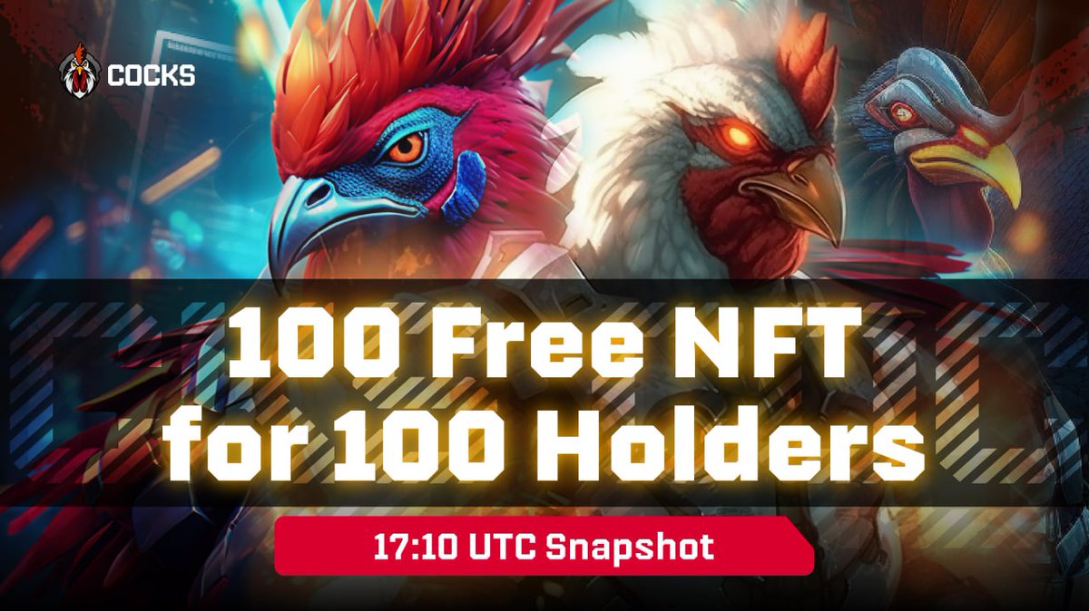 CocksGG_Predict's tweet photo. 🖼 https://t.co/vAiRNVorDn NFT Collection Debut 🐣

Our very first NFT collection is debut on Sep 1st. 🔥 

🐤 The first 100 free NFTs will be gifted to 100 holders (excluding contract) by snapshot at 10 mins after the launch! 🎁

🔼 Buy $COGG at: 
https://t.co/kNoVV17fTx https://t.co/Rm2Zupl0KZ
