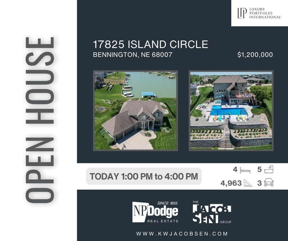 JacobsenNPDodge's tweet photo. #openhouse SUNDAY!!! August 20th from 1PM to 4PM. 
 
$1,200,000 || 4 🛏 || 5 🛁 || 3 🚗 || 4,963 Sq Feet
17825 Island Circle
Bennington, NE 68007
https://t.co/ksSVw9FJIy

Kristen Wehner Jacobsen
The Jacobsen Group - NP Dodge Real Estate
402-672-7701
KWJacobsen@npdodge.com https://t.co/nQwxcFLB0A
