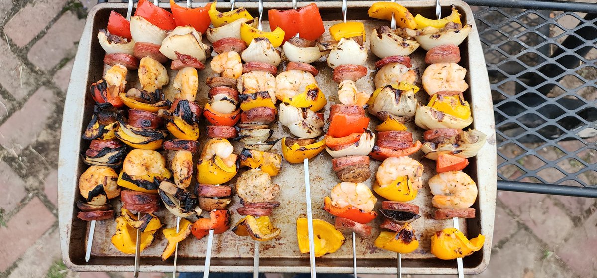 Made sausage and shrimp Kabobs and homemade tomato sauce over the weekend. Was awesome.
