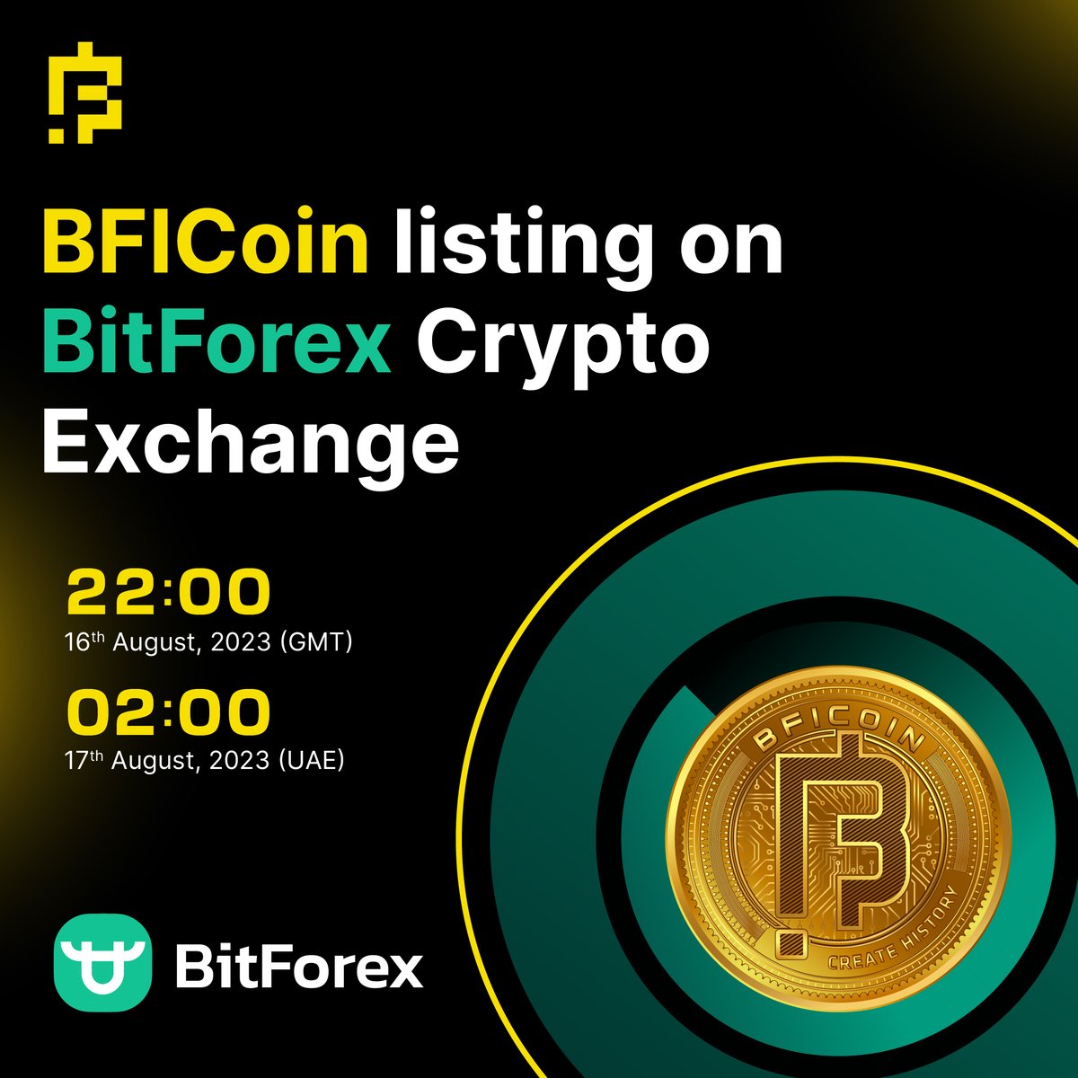 Listing Alert for #BFICoin Community! 🚀 BFICoin is gearing up for a  remarkable milestone as it makes its grand entrance onto the BitForex  Crypto Exchange Mark your calendars for the listing event