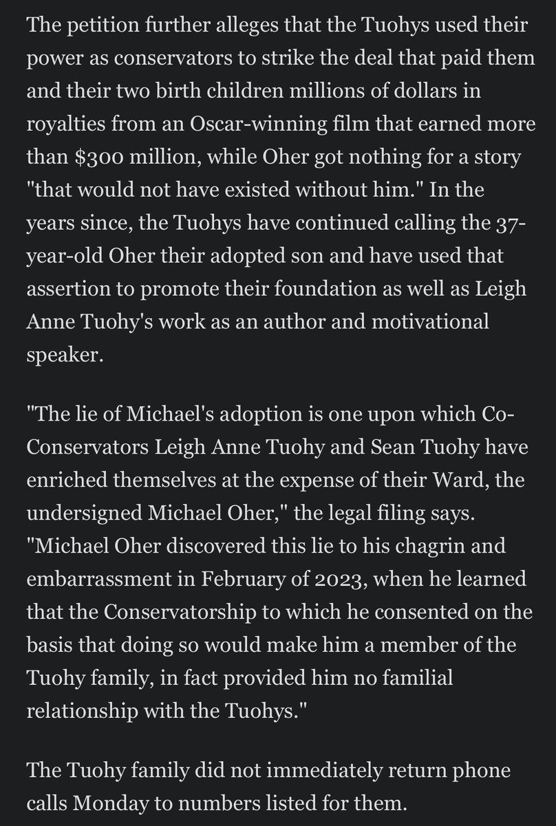 BSO's tweet image. Michael Oher always hated the Blind Side movie and now comes to find out his “loving parents” were allegedly scamming him the whole time because they saw he could be an NFL player. Movie portrayed him as mentally slow because that helped the white savior plot and helped Sandra…