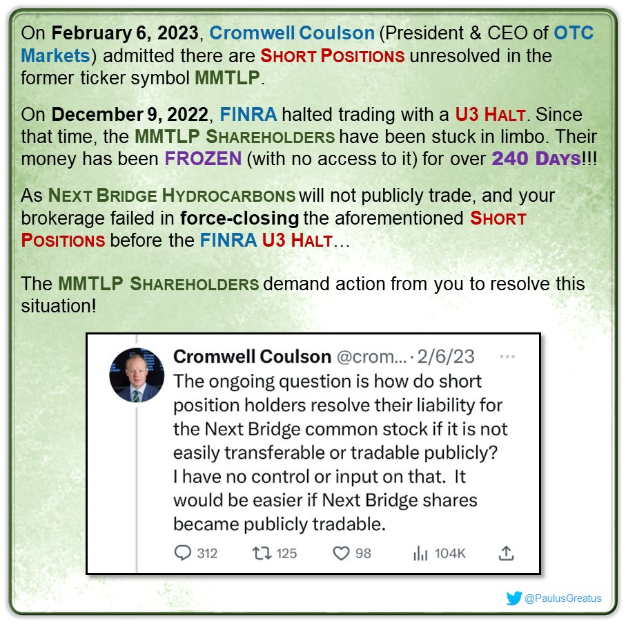 PaulusGreatus's tweet photo. @BMO 
I have 2 QUESTIONS for you of which I need answered:

1. How will you solve the current open short positions in #MMTLP?

2. What is your plan to make all the #MMTLP Shareholders whole?

Please see the information below for a detailed description to help you in answering my questions stated above.