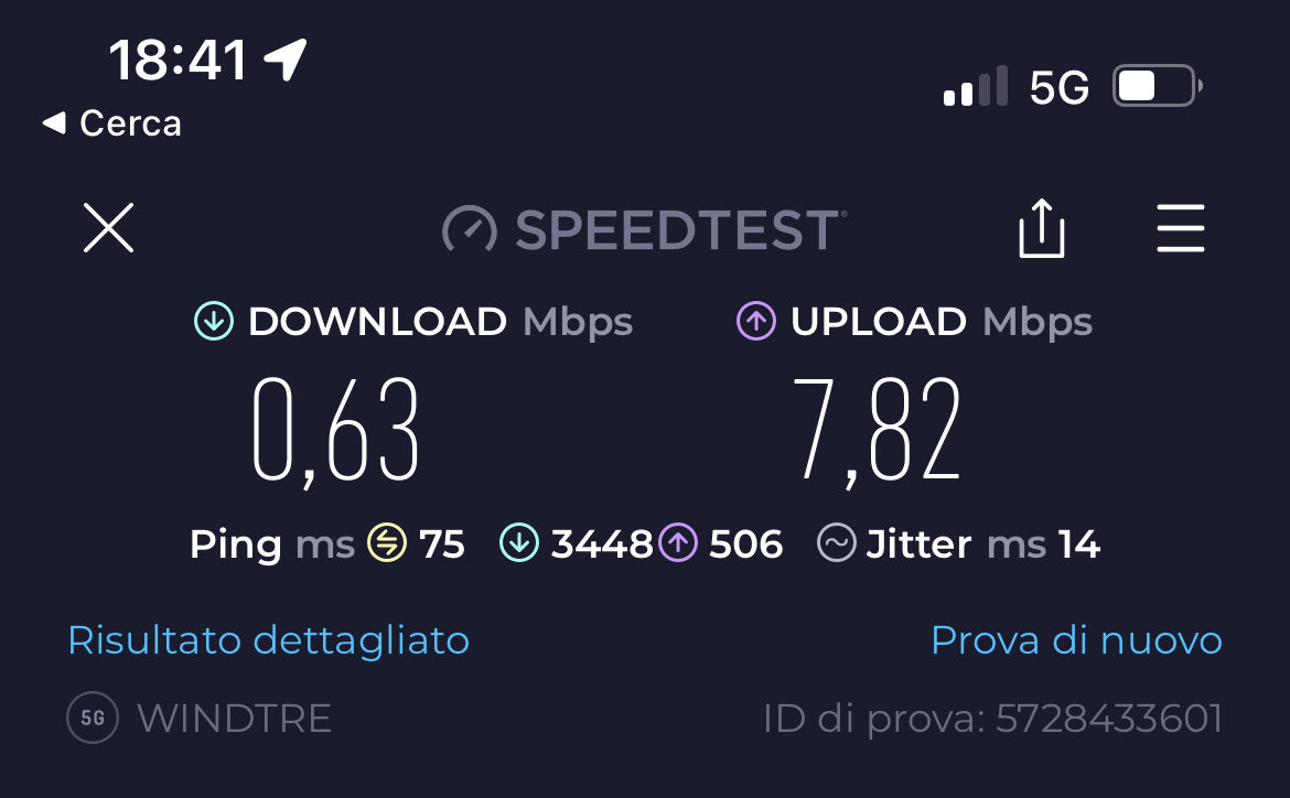 gianlucasard's tweet photo. ⁦@WindTreOfficial⁩ 5G prioritypass 0,63 in download,  Stiamo scherzando ? https://t.co/gTZ2iAJr0j