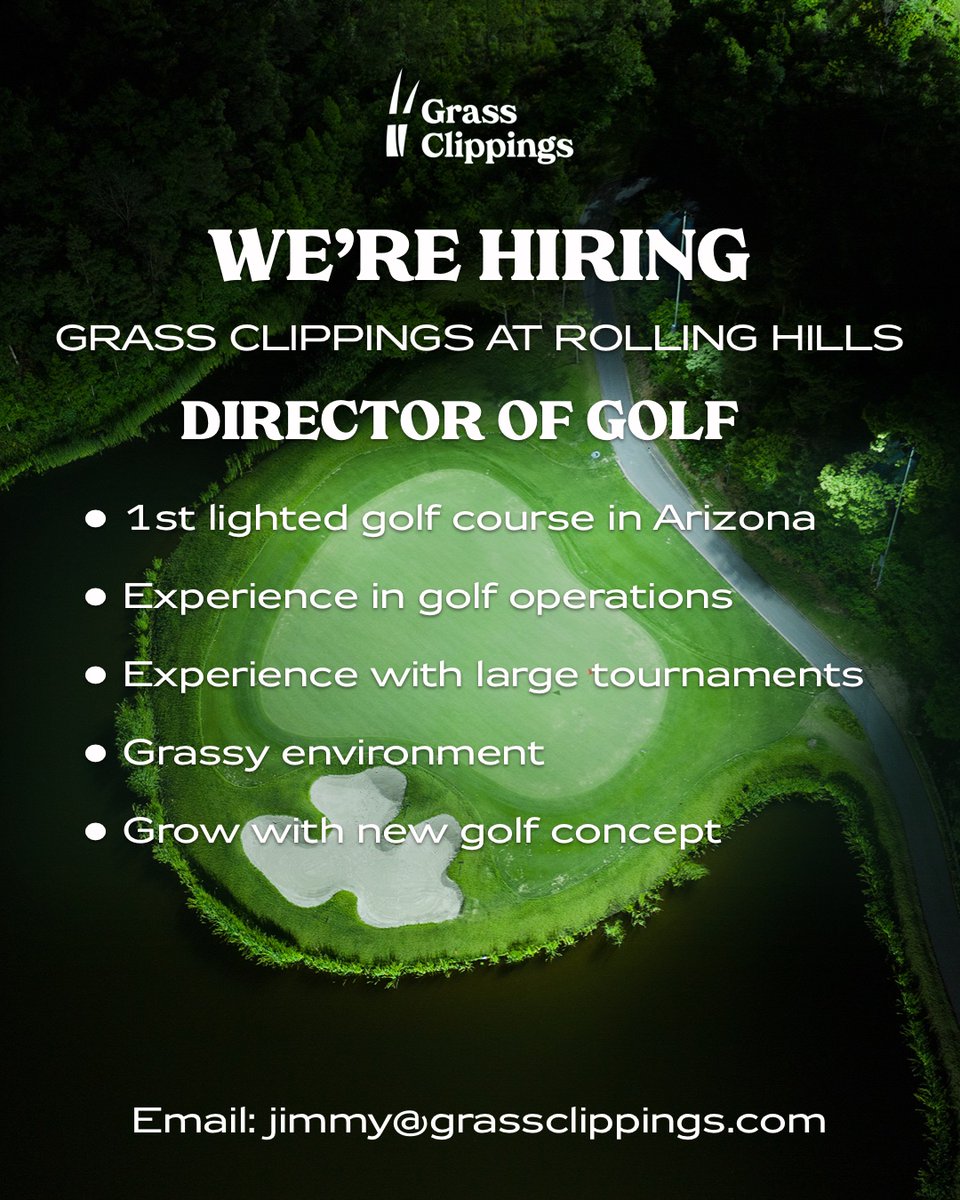GrassClippingsc's tweet photo. While construction continues at Grass Clippings Rolling Hills, we are now accepting applications and scheduling interviews for THE DIRECTOR OF GOLF position at the soon to be first #lightedgolf course in Arizona.
If interested, email jimmy@grassclippings.com https://t.co/2KsAzgwFly