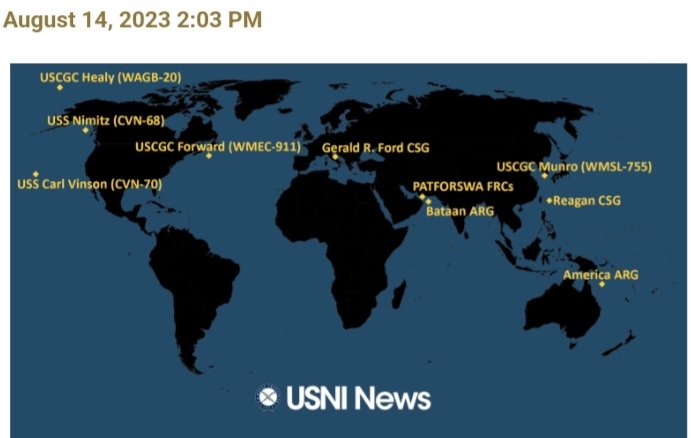 Oceanworldfree's tweet photo. In the #WPacific:
♠️USS Ronald Reagan (CVN-76)
♥️America Amphibious Ready Group (ARG) & 31st Marine Expeditionary Unit
In the #EPacific:
♣️USS Nimitz (CVN-68)
♦️USS Carl Vinson (CVN-70) https://t.co/RWE4tUFwOE