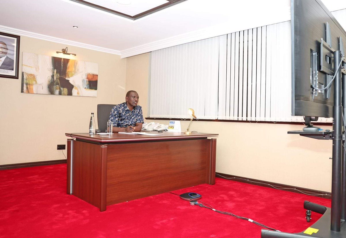 OleItumbi's tweet photo. President @WilliamsRuto is currently chairing a Climate Change Zoom Meeting to plan for the upcoming Africa Climate Change Summit.

He is chairing from the Eldoret State Lodge. https://t.co/U8887Qjvte