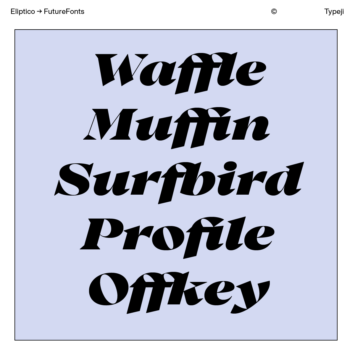 ✨UPDATE✨ Eliptico v0.2 by <a href="/typeji/">Typeji</a> adds two new italic styles, in Bold and Black weights. Webfonts have also now been included in this high contraster. What’s next? More styles!

futurefonts.xyz/typeji/eliptic…