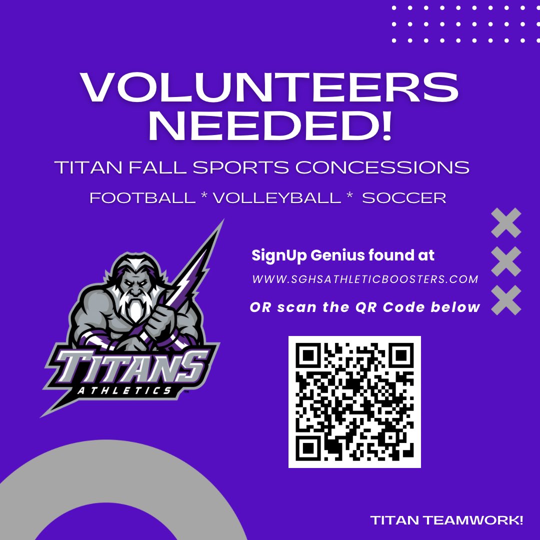 sghsathboosters's tweet photo. All hands on deck to support our Titans! Sign up today - one (1) hour slots available! #TitanTeamwork https://t.co/l4YZ3tqjKz