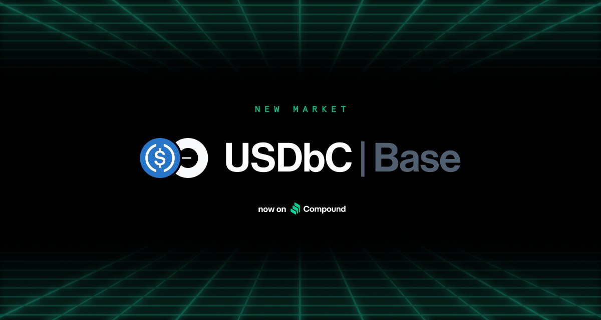 compoundfinance's tweet photo. Compound is live on @BuildOnBase

ETH and cbETH can be used as collateral to borrow bridged USDC (USDbC on Base)

View the new market:
https://t.co/F8I02yp2wC https://t.co/57yh9fu9Y9