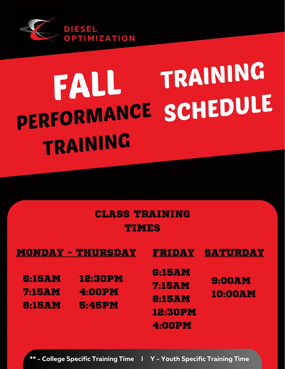Our Fall Training Schedule!