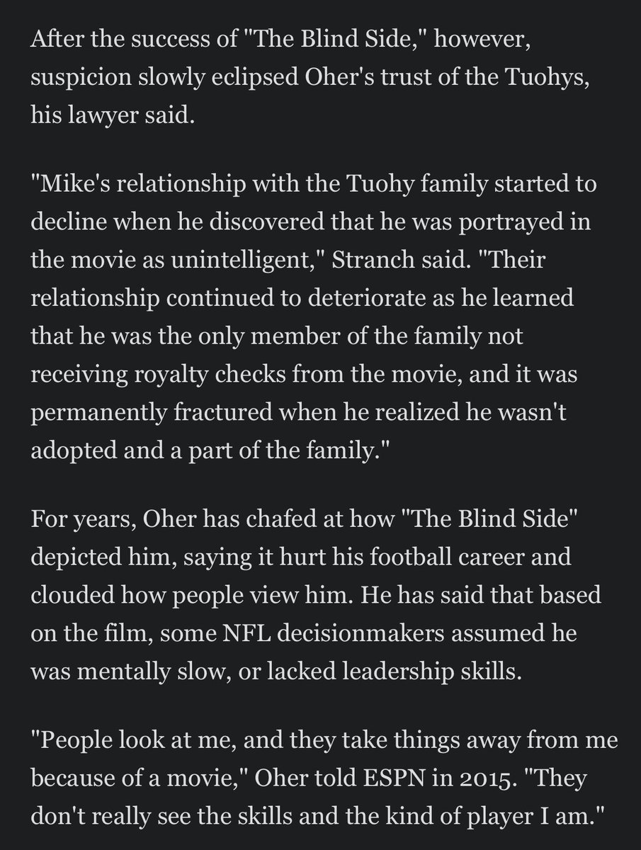 Michael Oher always hated the Blind Side movie and now comes to find out his “loving parents” were allegedly scamming him the whole time because they saw he could be an NFL player. Movie portrayed him as mentally slow because that helped the white savior plot and helped Sandra