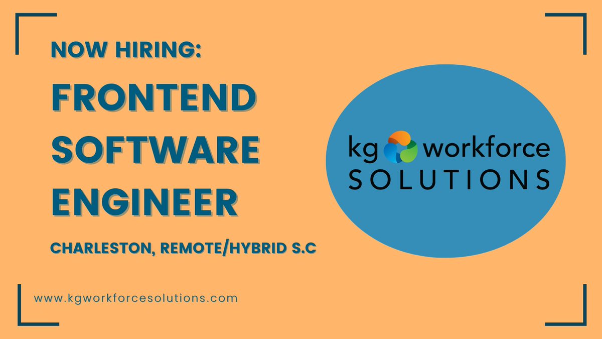 kgworkforcesoln's tweet image. KG Workforce is recruiting a Frontend Software Engineer for a great opportunity in Charleston, SC. 
Apply Here! 👉 bitly.ws/RSMh
#recruiterKG #frontendsoftwareengineer #jobsinCharlestonSC #remotehybridjobs #hiring #recruiting #webbasedsolutions