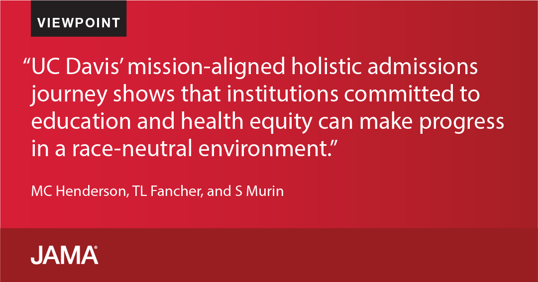 JAMA_current's tweet photo. Viewpoint: what higher education institutions can learn from @ucdavis when it comes to ensuring equity for their students now that the US Supreme Court has eliminated race-conscious college admissions. https://t.co/bYFdNsILg5 https://t.co/IHshW2Xdb9