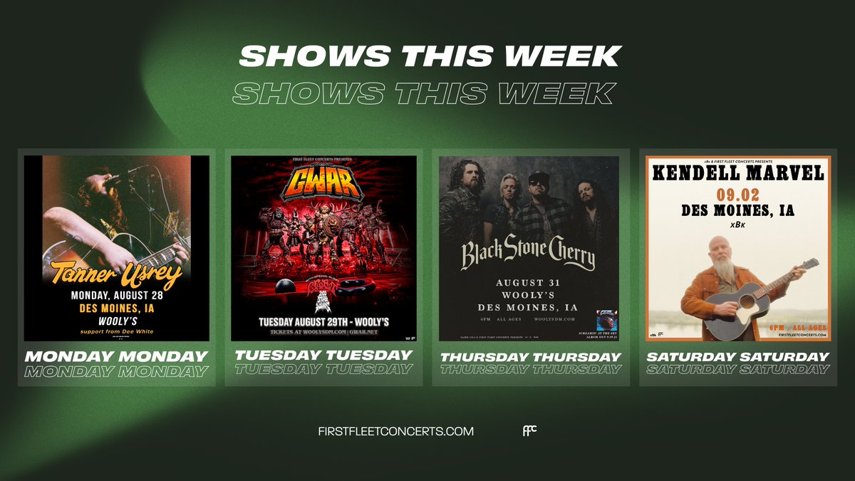 firstfleet's tweet photo. Counting down til show time! ⏰

🎫 https://t.co/p8LCsPRRcQ

@TUsreymusic @gwar @BlkStoneCherry @kendellmarvel @Woolysdm @xBklive https://t.co/fGxH6UrIhw