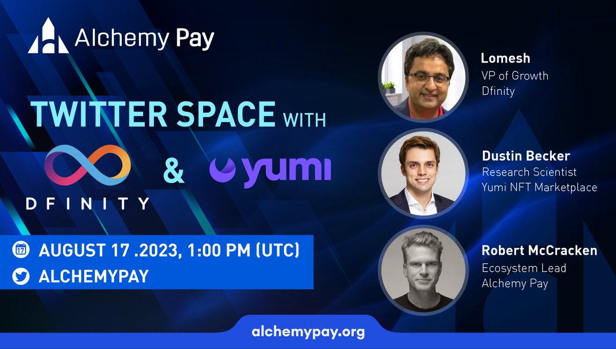 AlchemyPay's tweet photo. Attend our upcoming Space this tomorrow to win 10 #NFTs! 

🔵Follow @AlchemyPay, @YumiMarketplace, and @dfinity
🔵RT, Like &amp; Tag 3 friends
🔵Post your attendance screenshot below
🔵10 lucky winners share the prize pool 

https://t.co/1qnkGwMMfj

#AlchemyPay #AMA #Giveaway https://t.co/7r6sUjI6bh