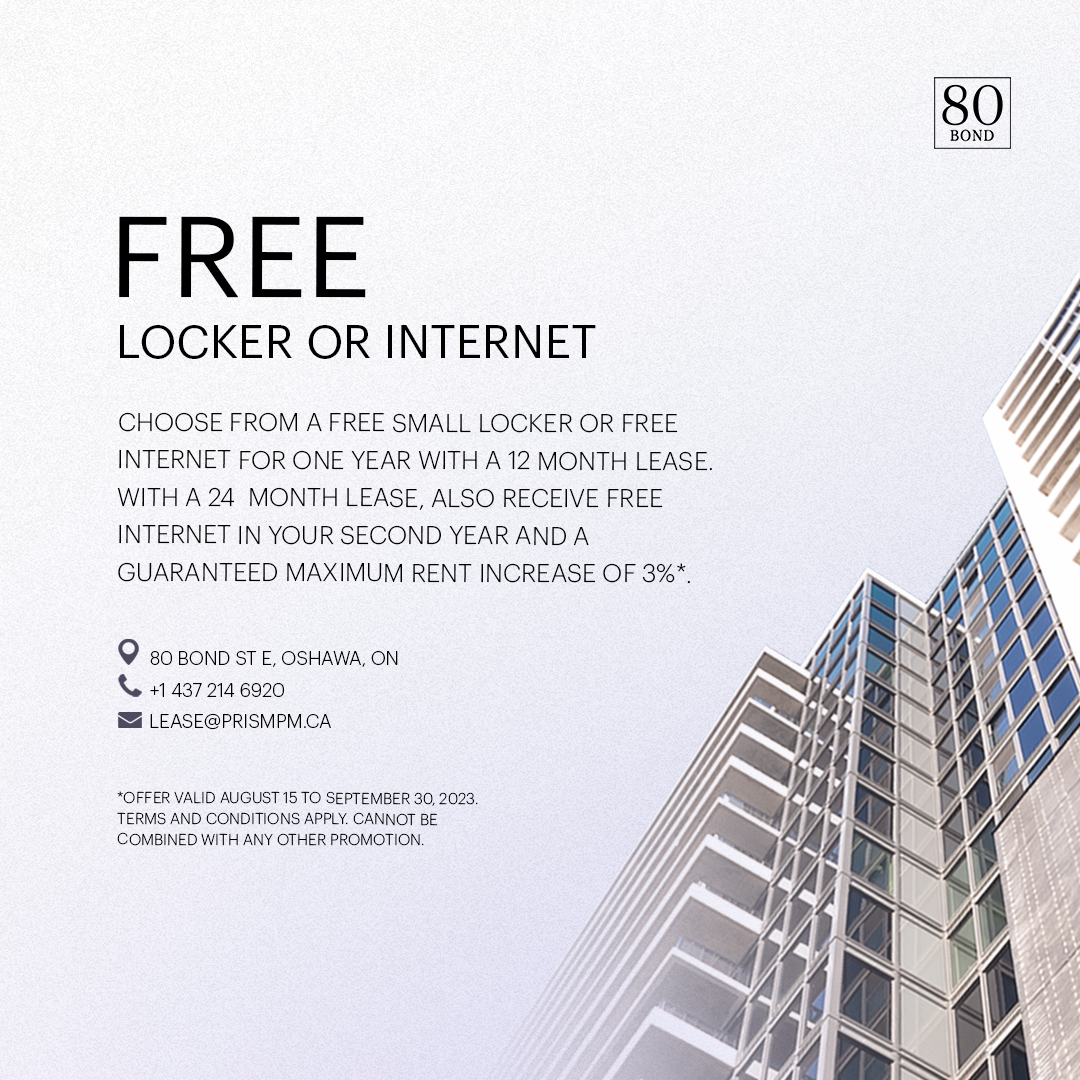 80Bond1's tweet photo. Free locker or internet!
Choose from a free small locker or free internet for one year with a 12 month lease. With a 24 month lease, also receive free internet in your second year and a guaranteed maximum rent increase of 3%.

Contact us: lease@prismpm.ca
+1 437 214 6920
#80bond https://t.co/6jwMCvJ9kD