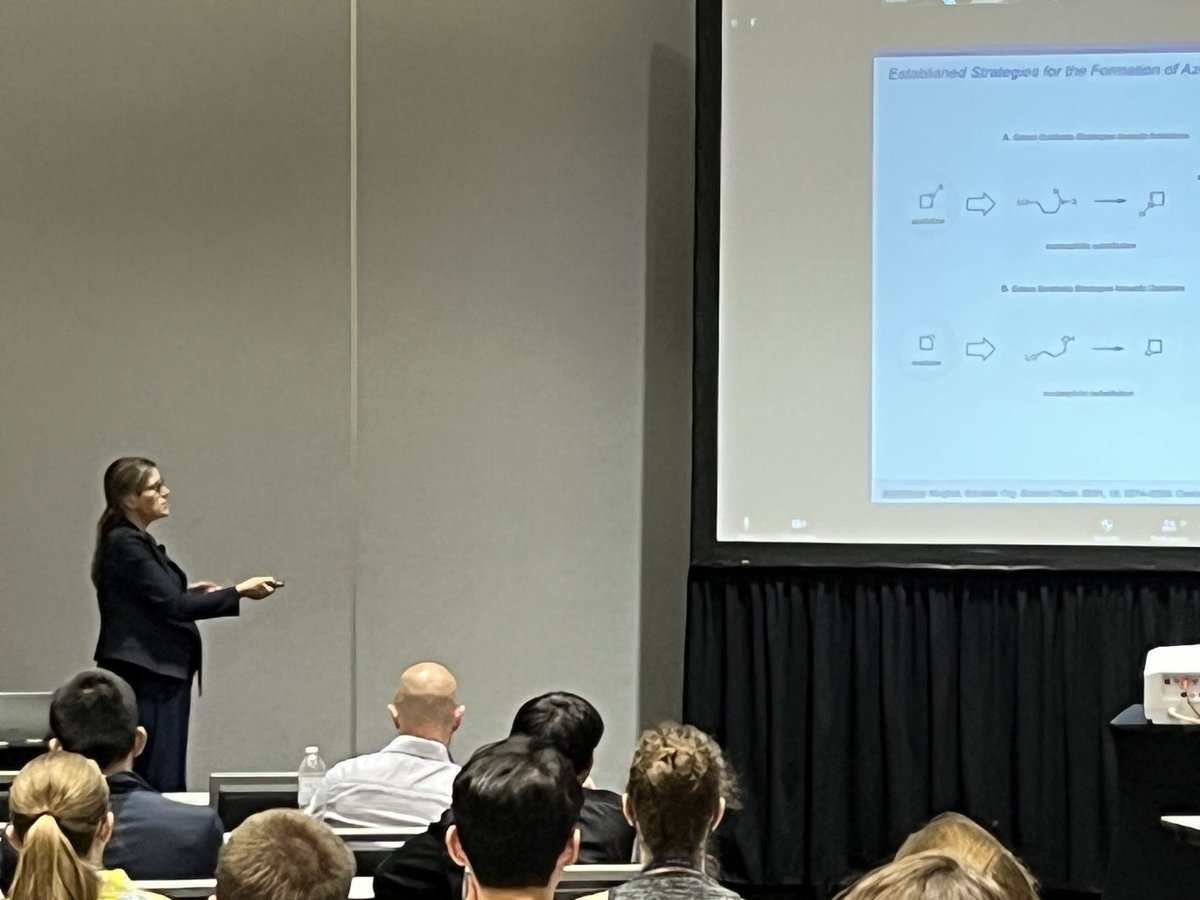 Next up is @SchindlerLab @MichiganChem discussing current work on azetidines oxetanes and cyBu compounds! #ACSFall2023