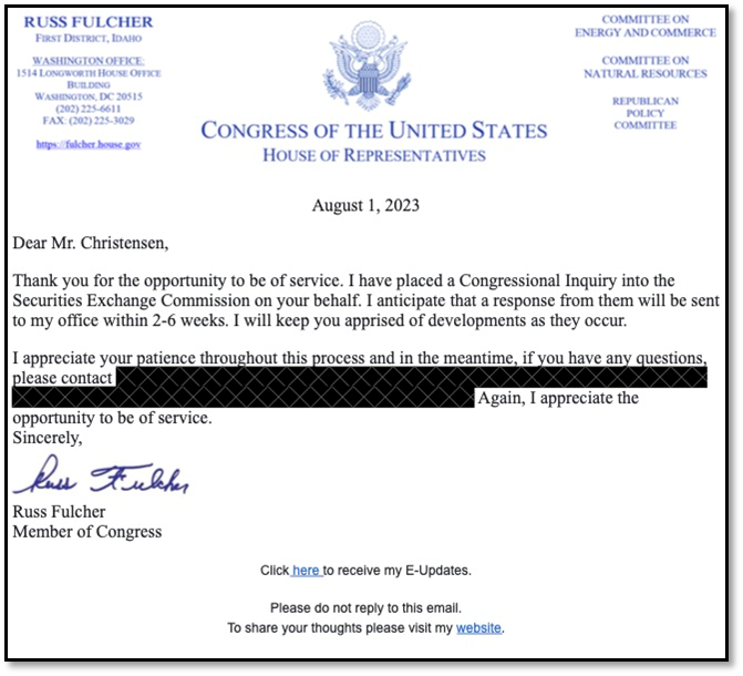 PaulusGreatus's tweet photo. U.S. House of Representatives – MMTLP Outreach (8 of 9)
@RepAdamSchiff @RepSchneider @RepScholten @RepKimSchrier @RepDavid @repdavidscott @AustinScottGA08 @BobbyScott @RepKeithSelf @PeteSessions @RepTerriSewell @BradSherman @RepSherrill @CongMikeSimpson @RepSlotkin @RepAdamSmith @RepAdrianSmith @RepJasonSmith @RepSmucker @RepEricSorensen @RepDarrenSoto @RepSpanberger @RepSpartz @Rep_Stansbury @RepGregStanton @RepPeteStauber @RepSteel @RepStefanik @RepBryanSteil @RepGregSteube @RepHaleyStevens @RepChrisStewart @RepStricklandWA @RepDaleStrong @RepSwalwell @RepEmiliaSykes @RepMarkTakano @RepTenney @RepShriThanedar @BennieGThompson @CongressmanGT @RepThompson @RepTiffany @RepTimmons @repdinatitus @RepRashida @RepJillTokuda @RepPaulTonko @NormaJTorres @RepRitchie

#MMTLP had sent over 40,000 letters to #Congress and the #Senate with an outcry of “Foul Play” by #FINRA and the #SEC.

Additionally, countless phone calls have been made to both #Congress and the #Senate (by #MMTLP Shareholders) asking for their assistance in being “HELD HOSTAGE BY #FINRA for 249 DAYS” and counting!

A handful of members from both #Congress and the #Senate have heard our cries and have responded accordingly after doing their own due diligence from the facts the #MMTLP Community had provided to them.

Attached, please find FOUR LETTERS (3 from Congresspersons and 1 from a Senator):

LETTER 1 (dated 7/14/23)
Congressman Eli Crane (Arizona)
Sent to the #SEC Chairman (Mr. Gary Gensler) and the Chairman of the House Financial Services Committee (Congressman Patrick McHenry). Requested a briefing from both offices regarding allegations of MMTLP shares being sold illegally (leading to losses in his Constituent’s retirement savings).

LETTER 2 (dated 7/28/22)
15 CONGRESSMEN (see attached signatures)
Sent to the #SEC Chairman (Mr. Gary Gensler). Requested a review of the activities surrounding the #MMTLP Market Events.

LETTER 3 (dated 8/1/23)
Congressman Russ Fulcher (Idaho)
Sent to Mr. Christensen (a #MMTLP Shareholder Constituent). A Congressional Inquiry into the #SEC has been placed!

LETTER 4 (dated 8/1/23)
Senator Mark Warner (Virginia)
Sent to Colleen (a #MMTLP Shareholder Constituent). The #SEC will be contacted on her behalf!