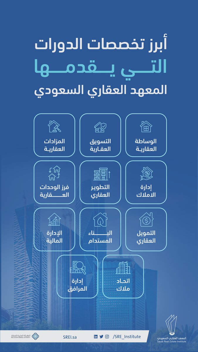 يقدم #المعهد_العقاري السعودي عددًا من البرامج التدريبية المتخصصة لرفع مستوى الاحترافية في التعاملات العقارية.