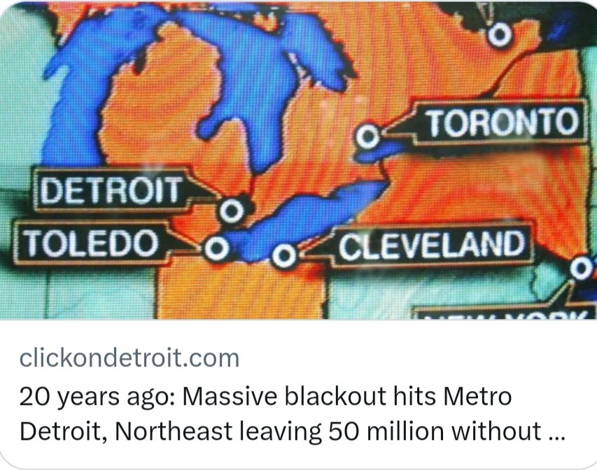 Bigmanbalogh25's tweet photo. 20 years ago the Northeast and Great Lakes went dark. A Blackout left people with out power from a few hours to a few days. #YQG #JRN428 #LOCAL #History #Weather. https://t.co/6Ie8uReTHQ