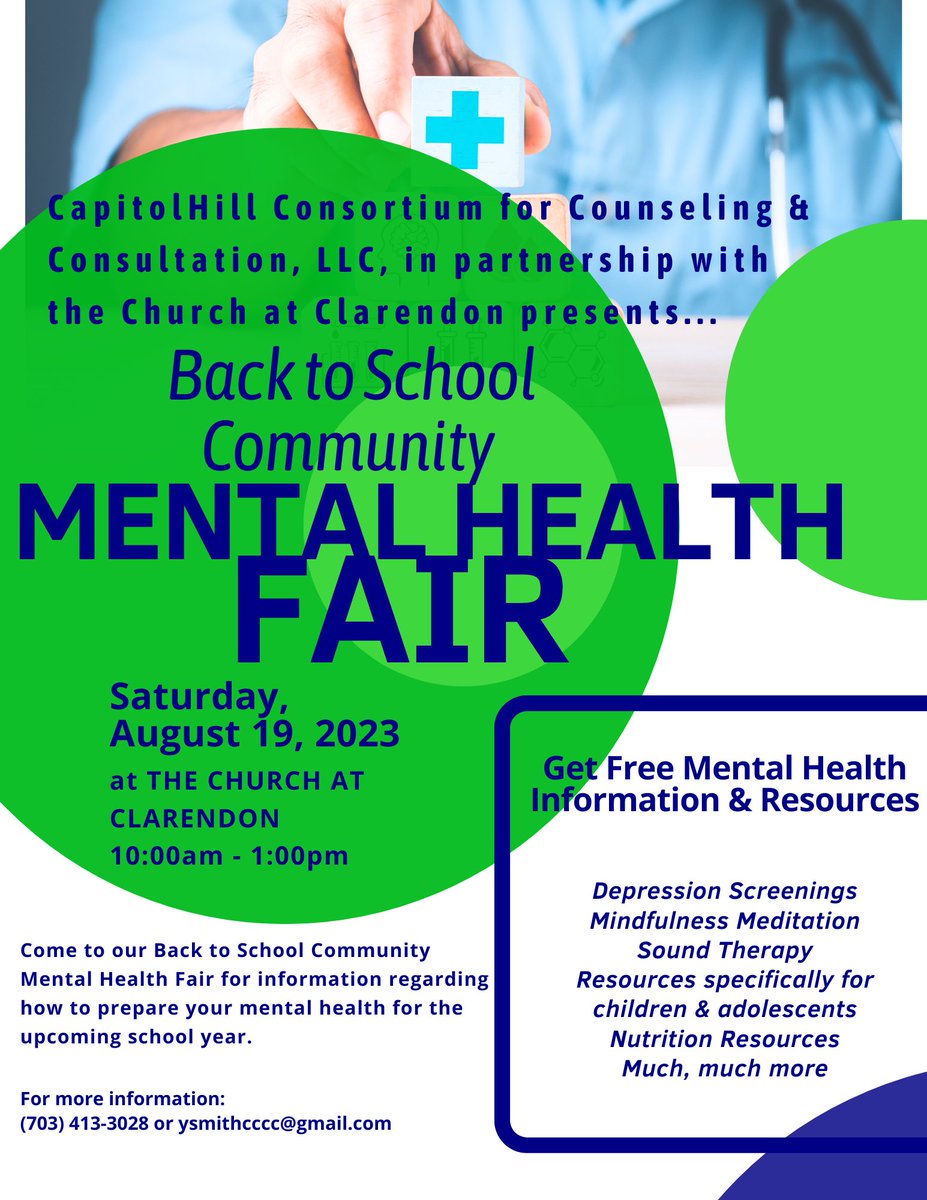 Make plans to join us this Saturday, August 19 from 10am-1pm for the Back to School Mental Health Fair at the Church at Clarendon (1210 N Highland St, Arlington)! School supply giveaway while supplies last!! <a href="/ACPSk12/">Alexandria City Public Schools</a> <a href="/APSVirginia/">Arlington Public Schools</a> <a href="/ArlingtonVA/">Arlington County</a> <a href="/APSDrew/">Dr. Charles R. Drew Elementary</a> <a href="/arlparksrec/">ARL VA Parks & Rec</a> <a href="/ArlingtonVaFD/">Arlington Fire & EMS</a>