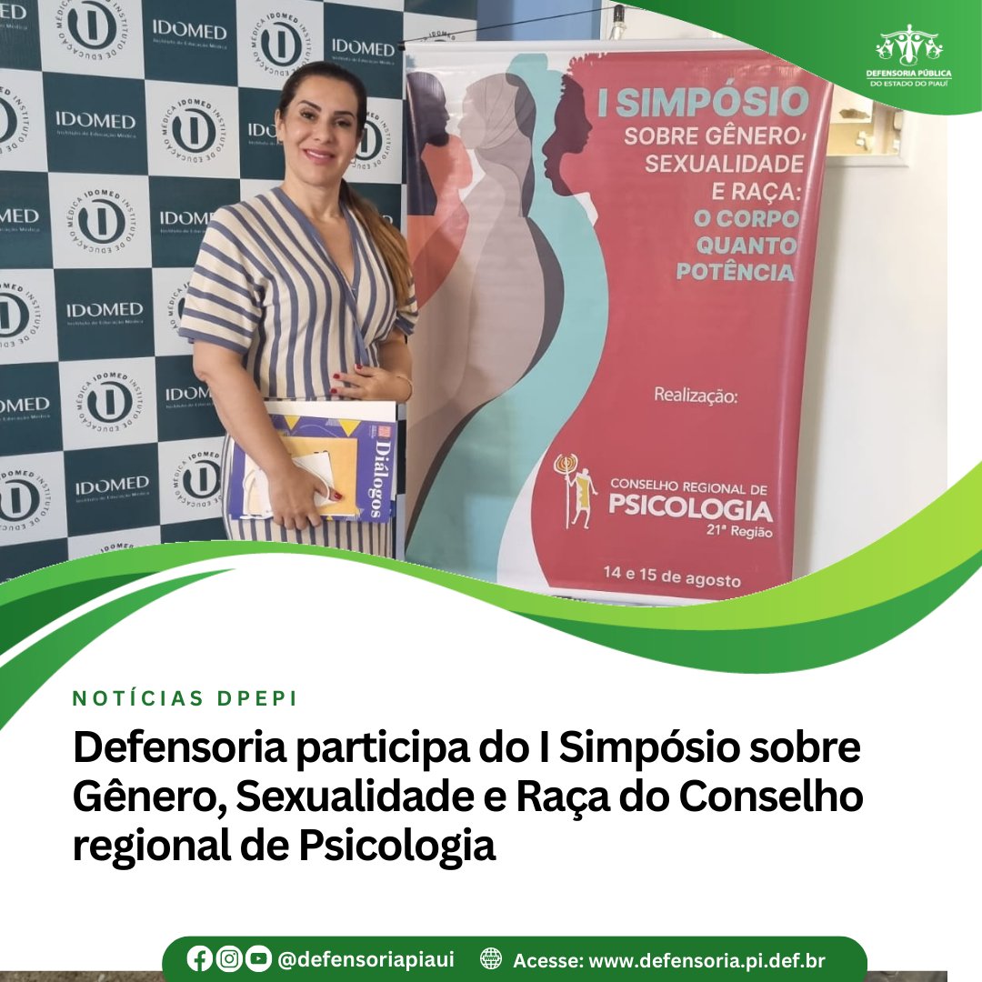 defensoriapiaui's tweet photo. ✅ Defensoria participa do I Simpósio sobre Gênero, Sexualidade e Raça do Conselho regional de Psicologia
🖥️ Mais informações em: https://t.co/i63XtQSGSC
#DPEPI #Piauí #Defensoria #NotíciasDPEPI https://t.co/UaOL0ujxuw