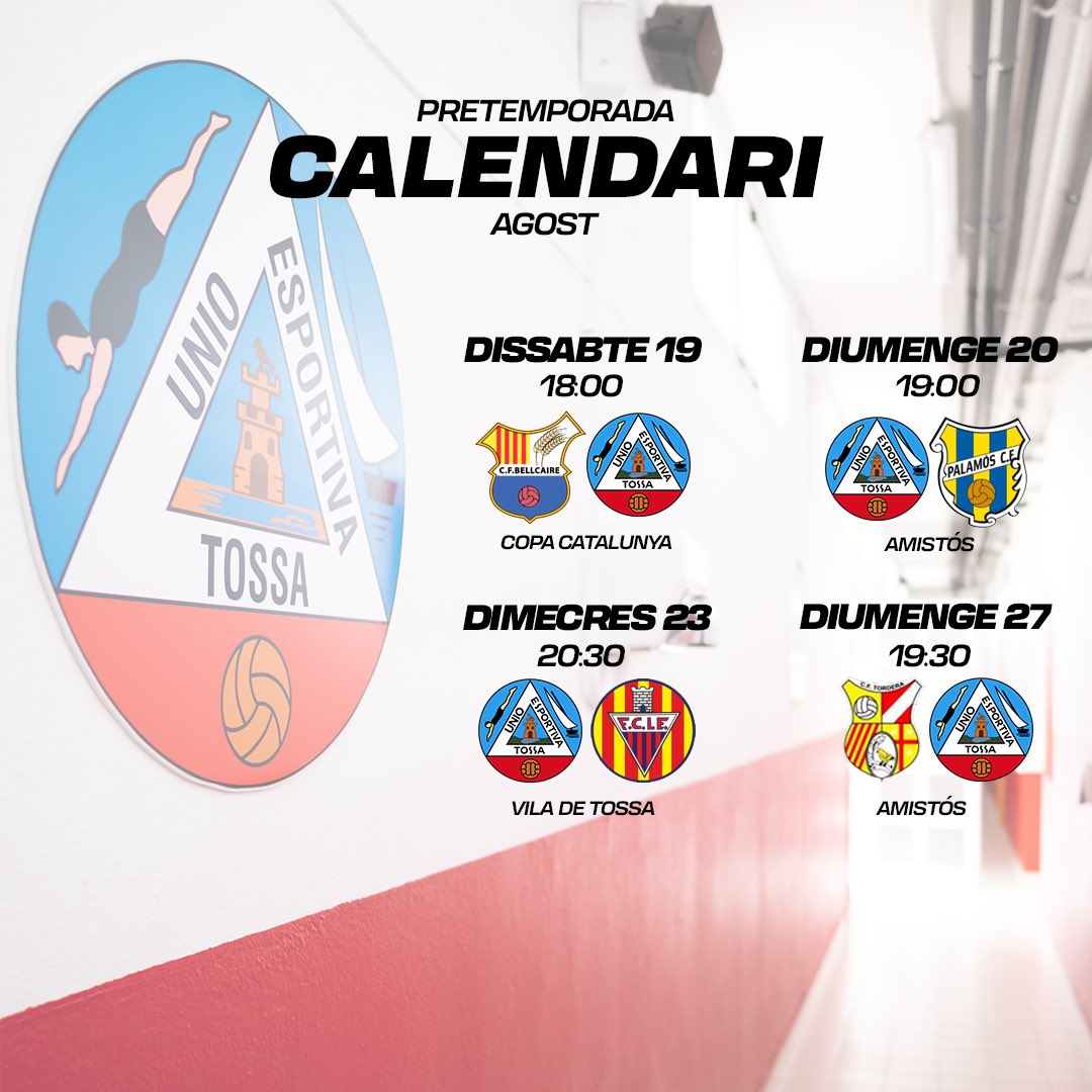 UETOSSA1922's tweet photo. ⏳Teniu ganes de Tossa? Nosaltres, moltes! 

📅Per anar fent boca, us deixem el calendari de la pretemporada del primer equip!

Queda poc perquè comenci aquesta temporada tan il·lusionant🔥 https://t.co/LMwDooQlYa