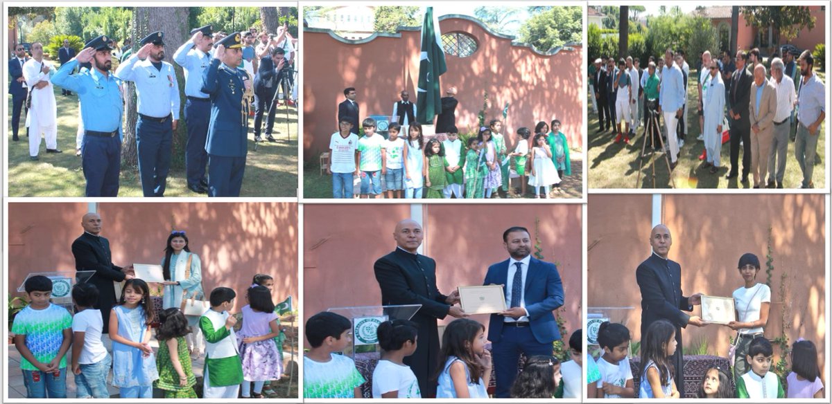 PakinItaly's tweet photo. Glimpses of Flag Hoisting Ceremony  at the Occasion of Independence Day at Pakistan Embassy Rome.
@epwing_official
@ForeignOfficePk
@PkPublicDiplo
@PTVNewsOfficial #IndependenceDay #Pakistan  #14August2023 https://t.co/isVbD5KXB0