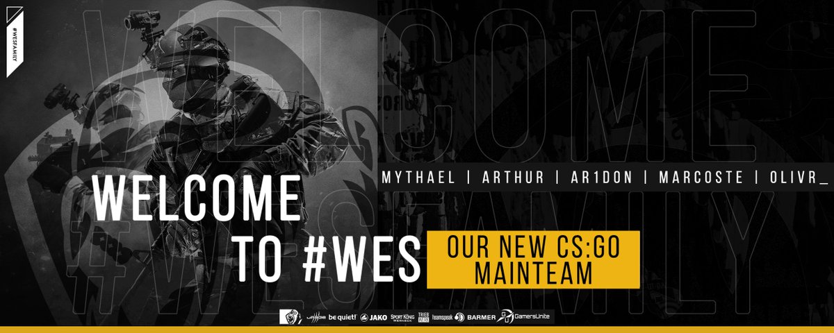 WeSports_Main's tweet photo. - Announcement -
#NEWTEAM | #CSGO

Und weil es doch schon etwas her ist - kann der Zeitpunkt nicht günstiger sein!
In diesem Sinne dürfen wir euch unser neues #CSGO Lineup der #WeSFamily vorstellen:

@Mythaelcs
@ArthurCSGO_
@ar1_cs
@marcoste_
@olivR__ 

Auf die gemeinsame Zeit!🦍 https://t.co/gUVdes4FR4