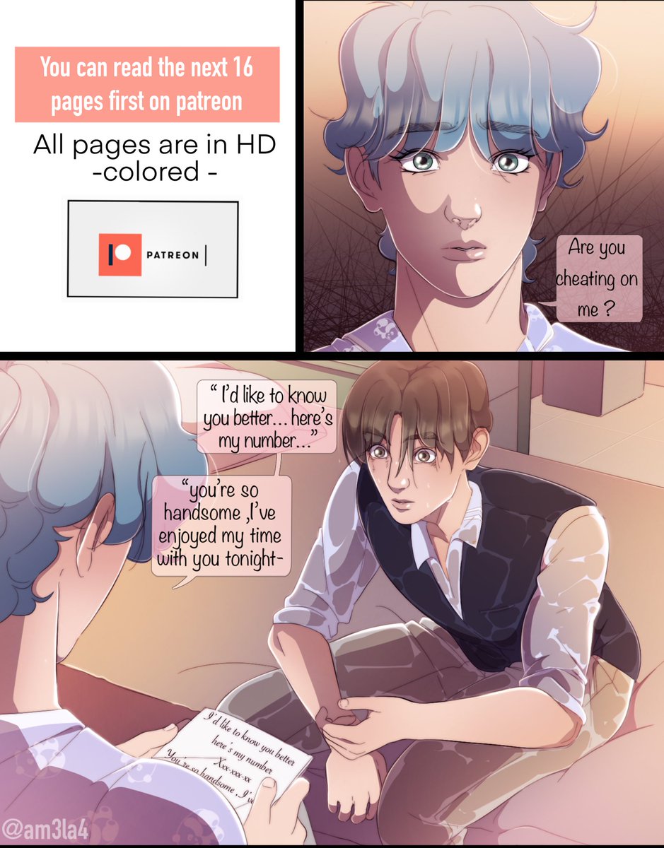 Am3la4's tweet photo. [5/5]

Patreon link ⬇️ : https://t.co/6bgzQFWoTK

all characters are not real and don’t connect to the real people in any way 📍

In summery ; jk’s father wants to do an arrange marriage to secure jungkook’s future. The engagement will take place in 3 weeks , and the marriage after they graduate college .

#taekook #kooktae #vkook #kookv #taekookau