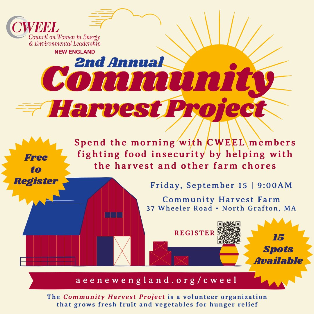 AEENewEngland's tweet photo. 𝑳𝒊𝒎𝒊𝒕𝒆𝒅 𝑺𝒑𝒐𝒕𝒔 𝑹𝒆𝒎𝒂𝒊𝒏𝒊𝒏𝒈

Register for CWEEL's 2nd Annual Community Harvest Event!

Fight against food insecurity by helping with the harvest and other farm chores.

𝐑𝐞𝐠𝐢𝐬𝐭𝐫𝐚𝐭𝐢𝐨𝐧: https://t.co/sONCiDEPlQ

#CWEEL #CommunityHarvest #Volunteering https://t.co/L24U1a2aoQ