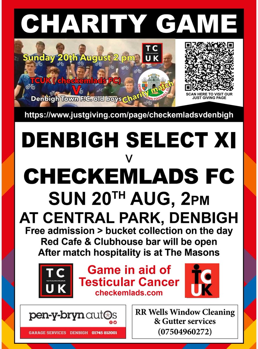 If you can spare a few pounds towards this Charity...it would be appreciated.
<a href="/DenbighTownFC/">Denbigh Town FC</a> <a href="/peawack8/">PEAWACK OBRIEN</a> 
Come down for g8 Sunday afternoon. 👍⚽️❤️⚽️
