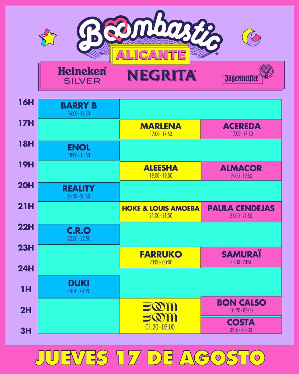 manusoto1997's tweet photo. Horarios #Boombastic Alicante junto a descuento en todas las entradas
#BoombasticAlicante
Jueves 17 de agosto
#Costa #Duki #BonCalso #Farruko #CRO #HokeLouisAmoeba #Reality #Aleesha #Enol #Acereda #Marlena #BarryB #Samuraï
https://t.co/zxWsNNwZPL https://t.co/RfONwWBIPT